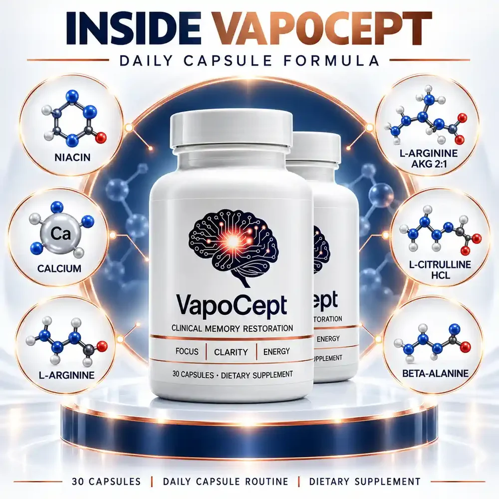 The Inside VapoCept card, naming six ingredients around the bottle